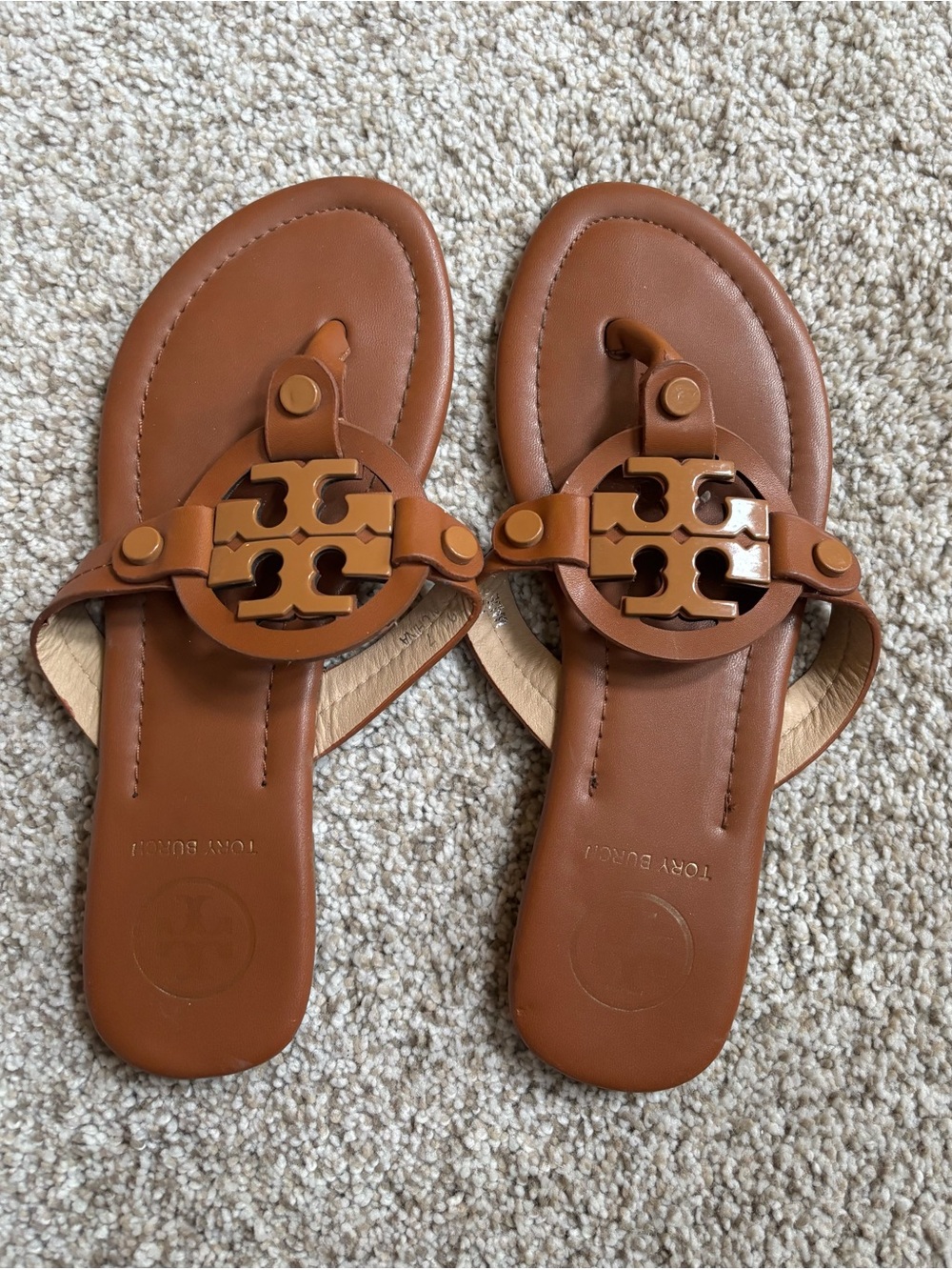 Tory Burch Tan Logo Thong Sandals